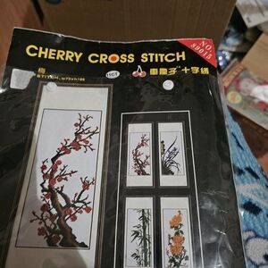 Cherry Cross Stitch Kit with Floral Designs
